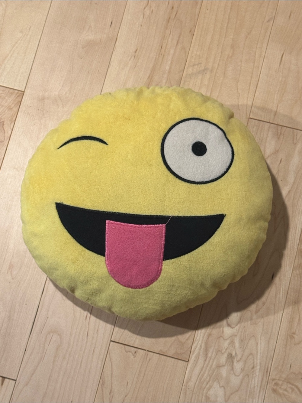Yellow Winking Emoji Plush Pillow by